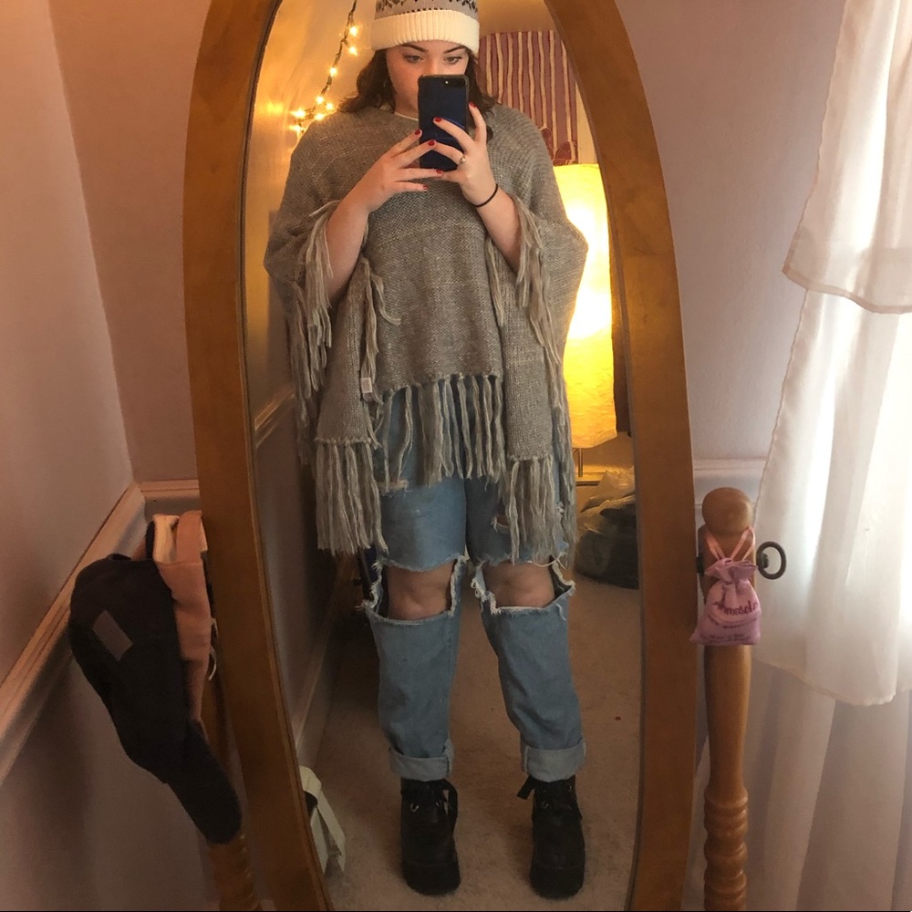 Ellen Tracy Grey Poncho Sweater